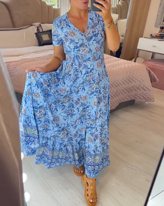 👗Rochie cu imprimeu floral și decolteu ascuțit🥰