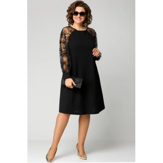 👗Rochie din dantelă cu mâneci lungi și decolteu rotund💖