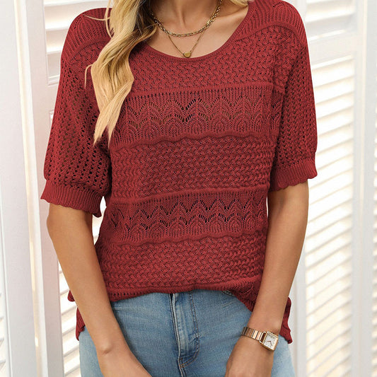 👚🔥Pulover pentru femei cu gât rotund, mâneci scurte, cu decupaje【S-XL】
