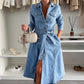 😘Rochie din denim cu mânecă lungă, cu buton, pentru femei✨