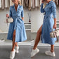 😘Rochie din denim cu mânecă lungă, cu buton, pentru femei✨