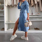😘Rochie din denim cu mânecă lungă, cu buton, pentru femei✨
