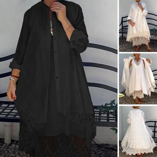 💕Rochie fără mâneci și pulover din dantelă pentru femei