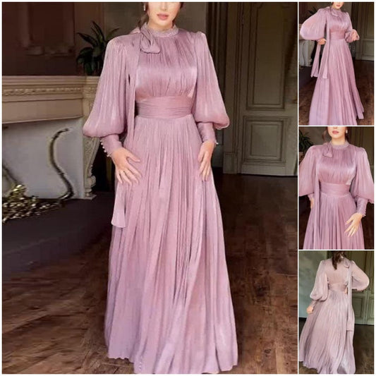 ✨[Vrăjitor de slăbire]. ✨💜 Rochie maxi elegantă cu mânecă lungă și lanternă pentru femei