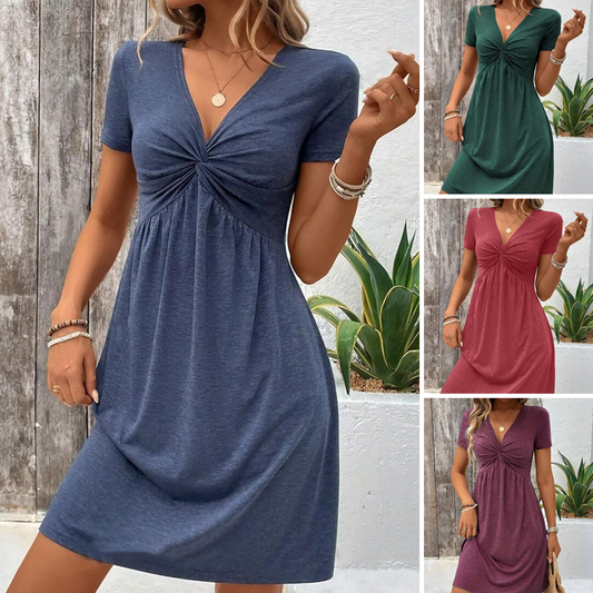 【S-2XL】👗Rochie cu mâneci scurte, cu decolteu în V, pentru femei🔥