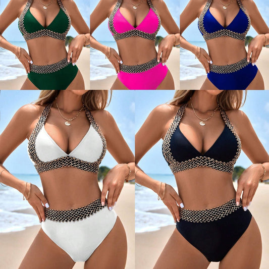 🏖️🌞🌴Holiday Wave Pattern V Neck Costum de baie sexy👙