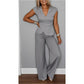 🔥Set elegant pentru femei: top cu gât în V și pantaloni