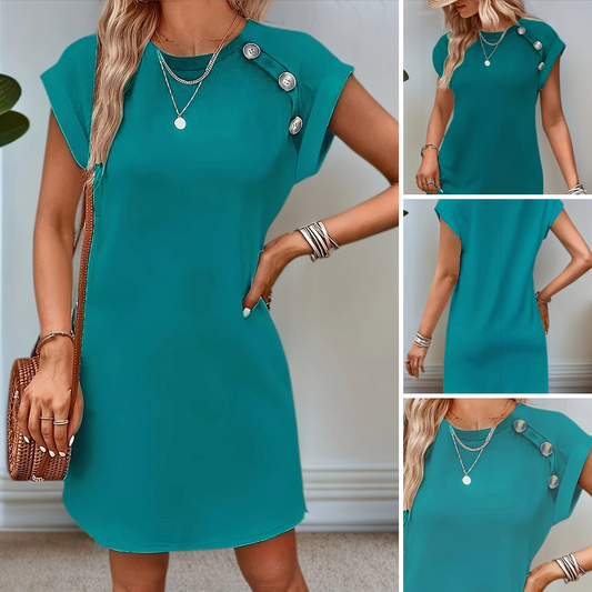 ✨Culoare solidă rotund decolteu Slimming A-line rochie