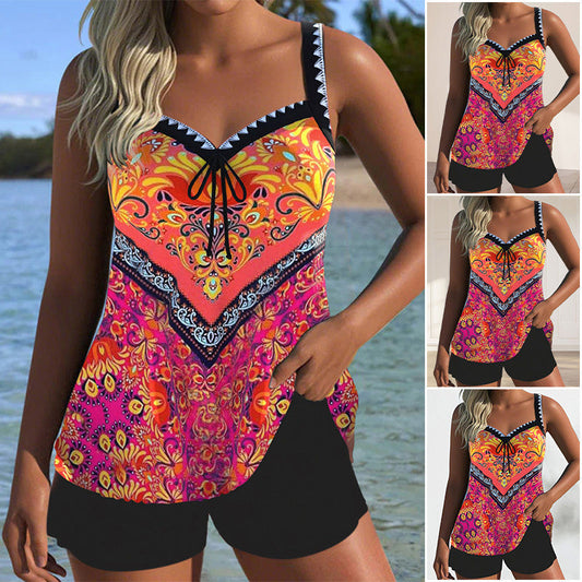 🌴🌞 Bluză de baie cu imprimeu și pantaloni scurți🩱
