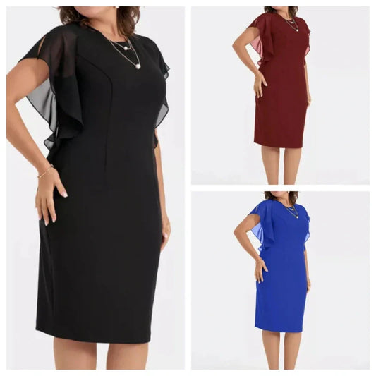 ✨Rochie midi solidă cu gât rotund