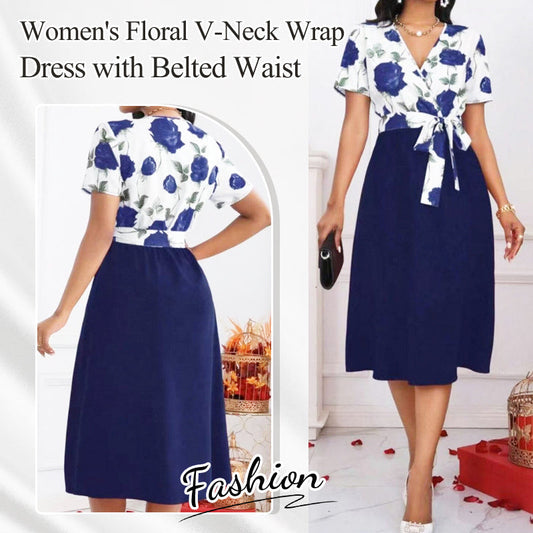 👗Rochie florală cu decolteu în V, cu talie cu centură, pentru femei🌺