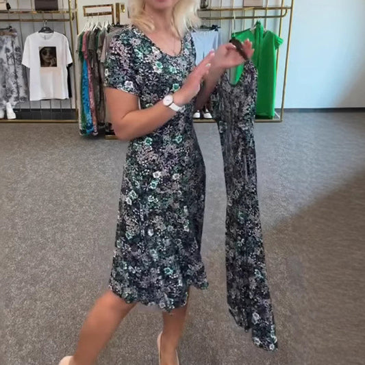 💐💖Rochie casual pentru femei, cu decolteu rotund și imprimeu floral