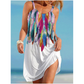 🌈U-Neck colorat imprimat vrac scurt spaghete curea rochie👗