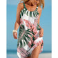 🌈U-Neck colorat imprimat vrac scurt spaghete curea rochie👗