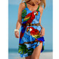 🌈U-Neck colorat imprimat vrac scurt spaghete curea rochie👗
