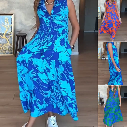 ✨Rochie lungă fără mâneci cu imprimeu, pentru femei👗