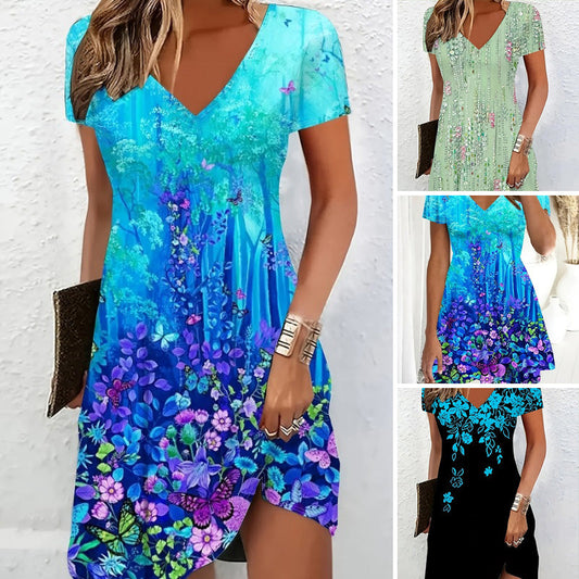 🔥 Femeii florale imprimare A-Line Mini rochie👗
