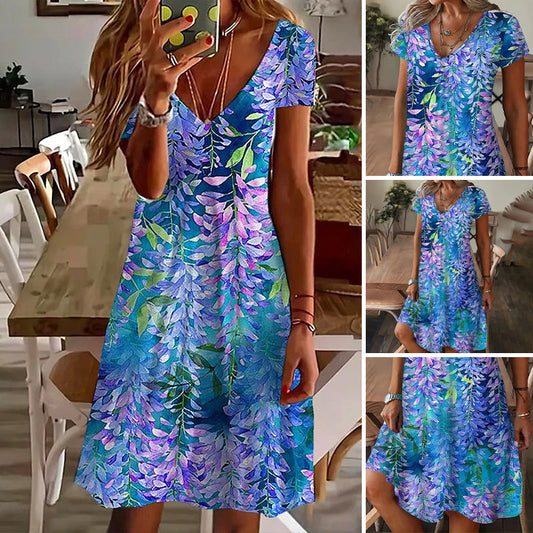 👗 【S-4XL】Rochie elegantă imprimată cu mânecă scurtă pentru femei