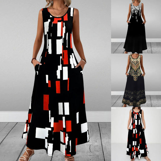 【S-4XL】✨Rochie elegantă imprimată fără mâneci