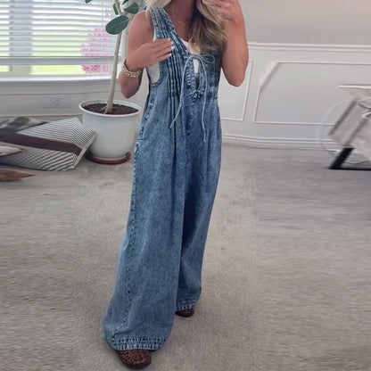 🔥Salopete largă din denim fără mâneci pentru femei👖